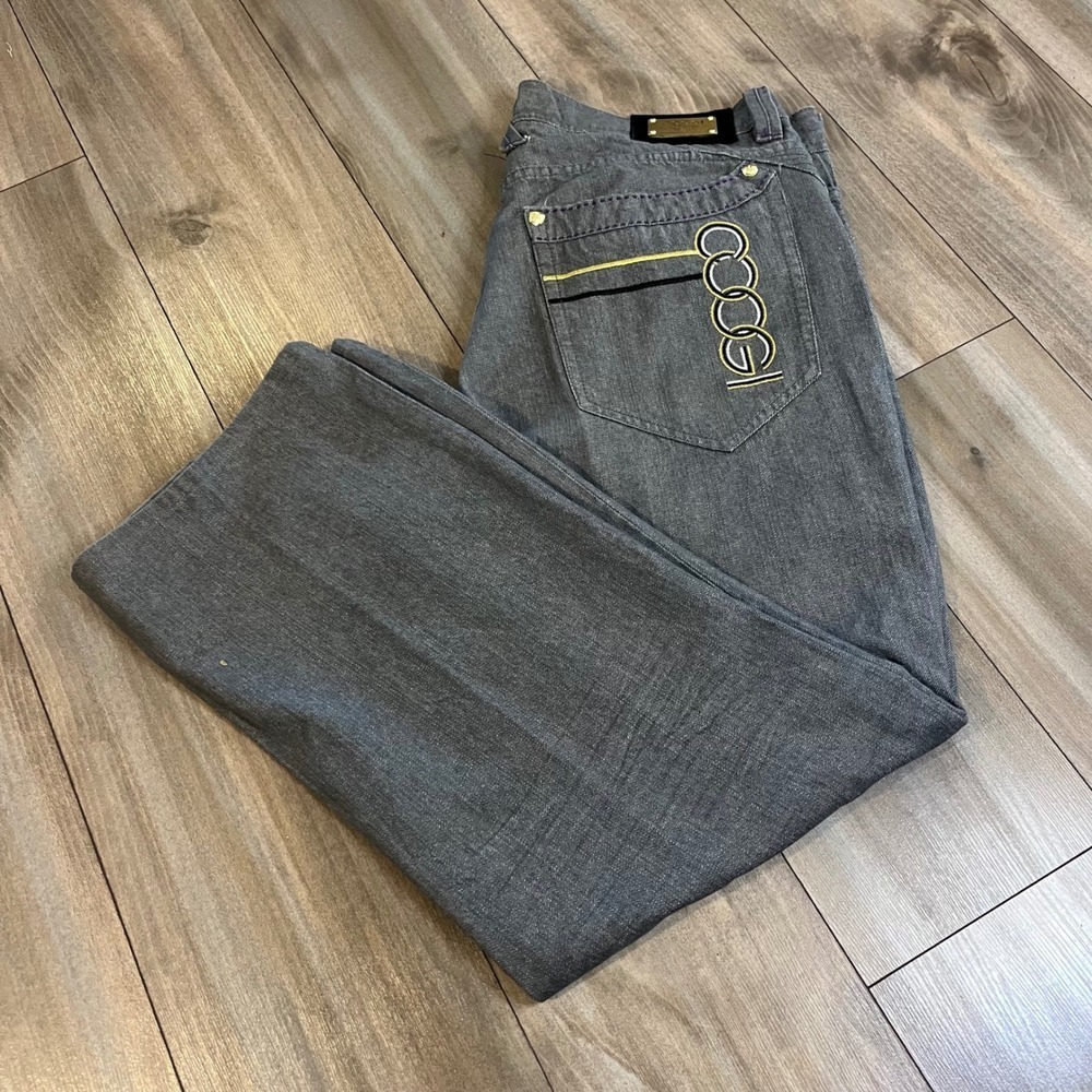 Y2K‎ COOGI Jeans Gray Denim Embroidered Logo Pockets Mens Size 38
